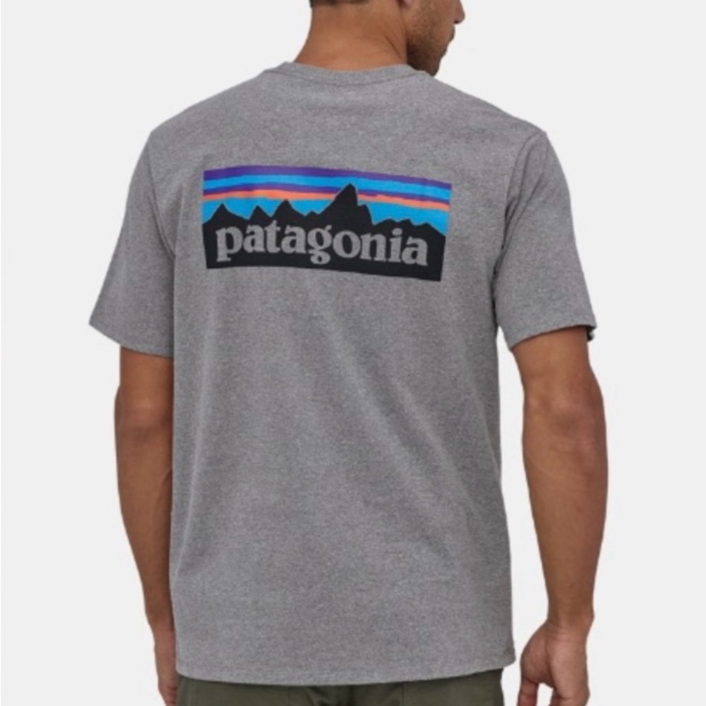 Men’s Patagonia P6 Logo Responsibili-Tee Gray Regular Fit Hiking T-Shirt Size L